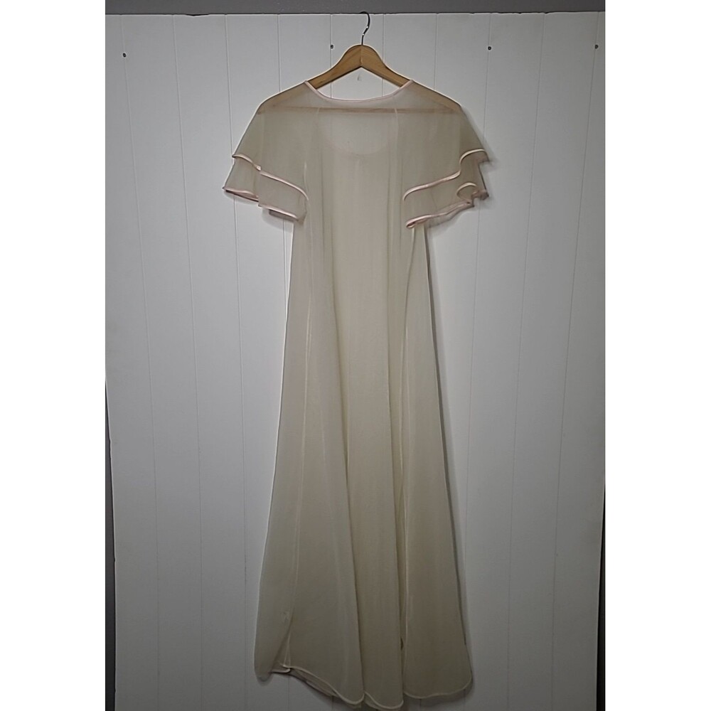 Vintage Val Mode Ivory Robe Sheer Pink Trim Small Romantic Cottage Coquette